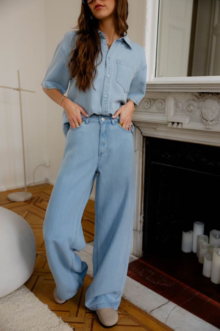 PCSMIDI MW WIDE DENIM JEANS 184718 Light Bl
