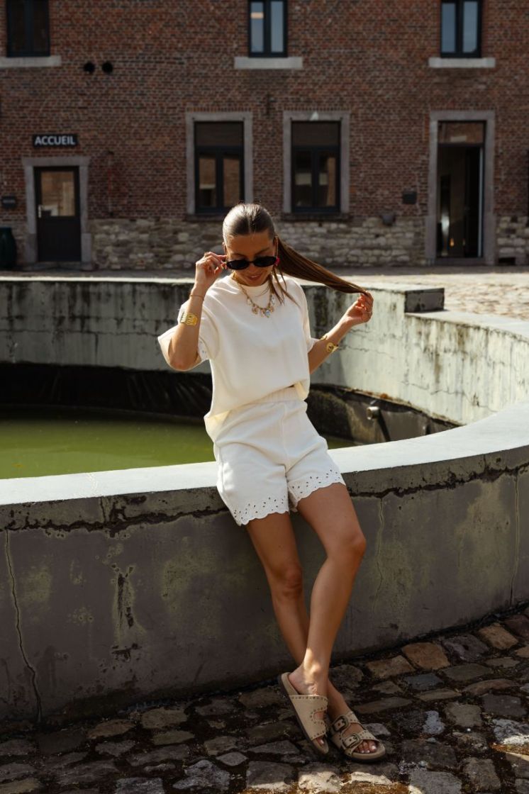 PCCHILLI SUMMER SS BRODERI TEE 196342 Cloud Da