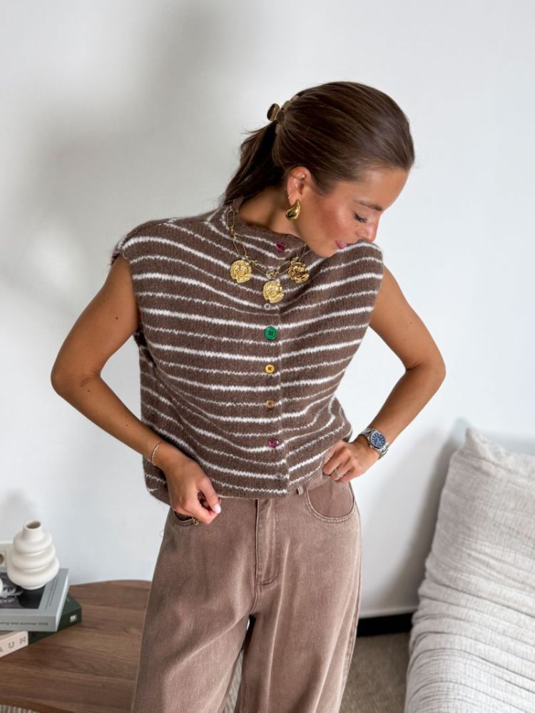 PCASIRA SL BUTTON KNIT VEST BC 305045002 Coffe