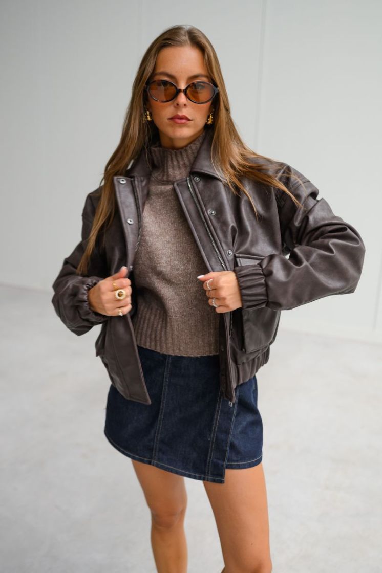 PCAICO LS SHORT HIGH NECK KNIT 305045001 Coffe