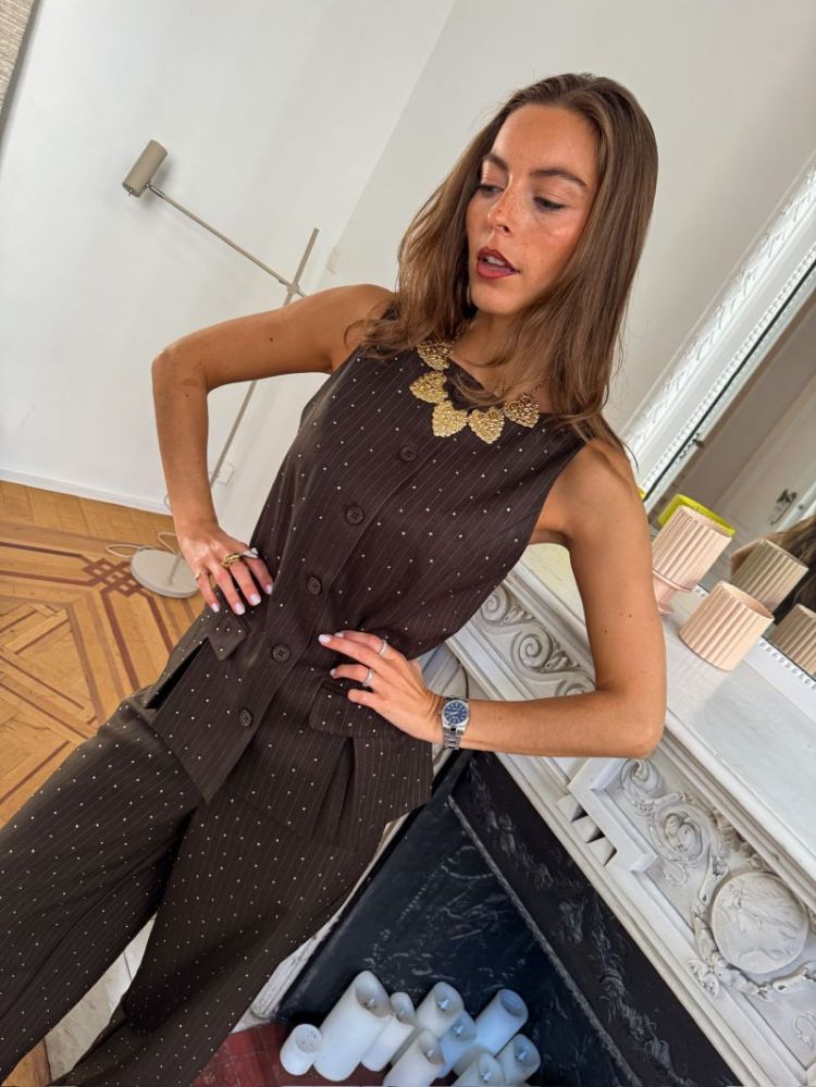 PCFALKA PINSTRIPED PEPLUM TOP 195558 Delicios